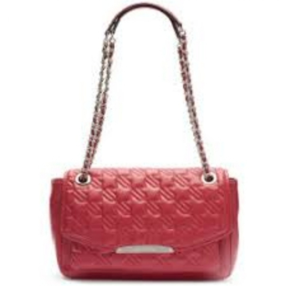 Dana Buchman Betsy Quilted Front Flap Closure Shoulder Chain Strap Purse in Red